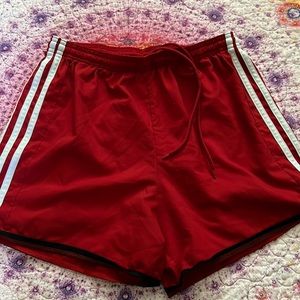 Adidas Red white three stripe shorts